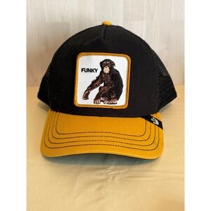 Goorin Bros Mens Trucker Hat Funky Monkey Patch One Size Black Yellow Snapback